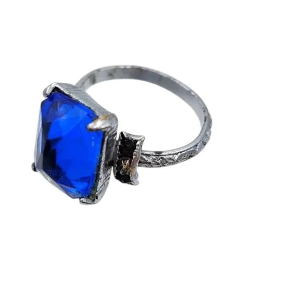 Antique Vintage Childs Ring Blue Rhinestone Center Stone